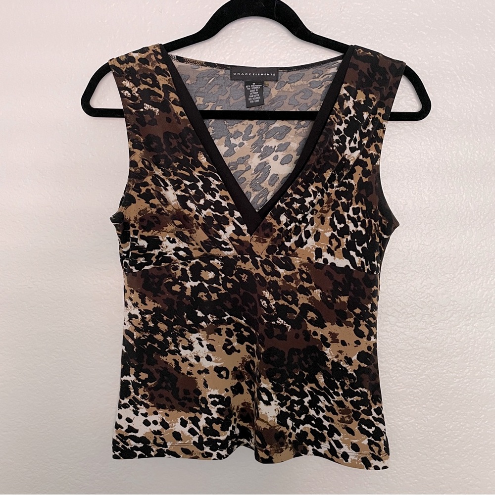 Grace Elements Animal Print Tank Blouse Small NWOT